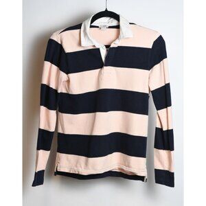 J. Crew Pink & Navy with White Collar Striped Rugby Pullover Size XS